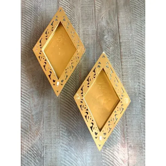 2PCS Vtg Dart Style Molded Wall Plaques Gold Regency Baroque Style Diamond Decor - Picture 2 of 4